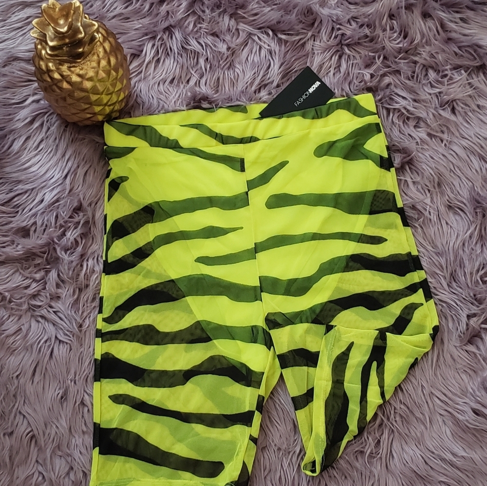 **Lime Green Zebra Striped Biker Shorts **